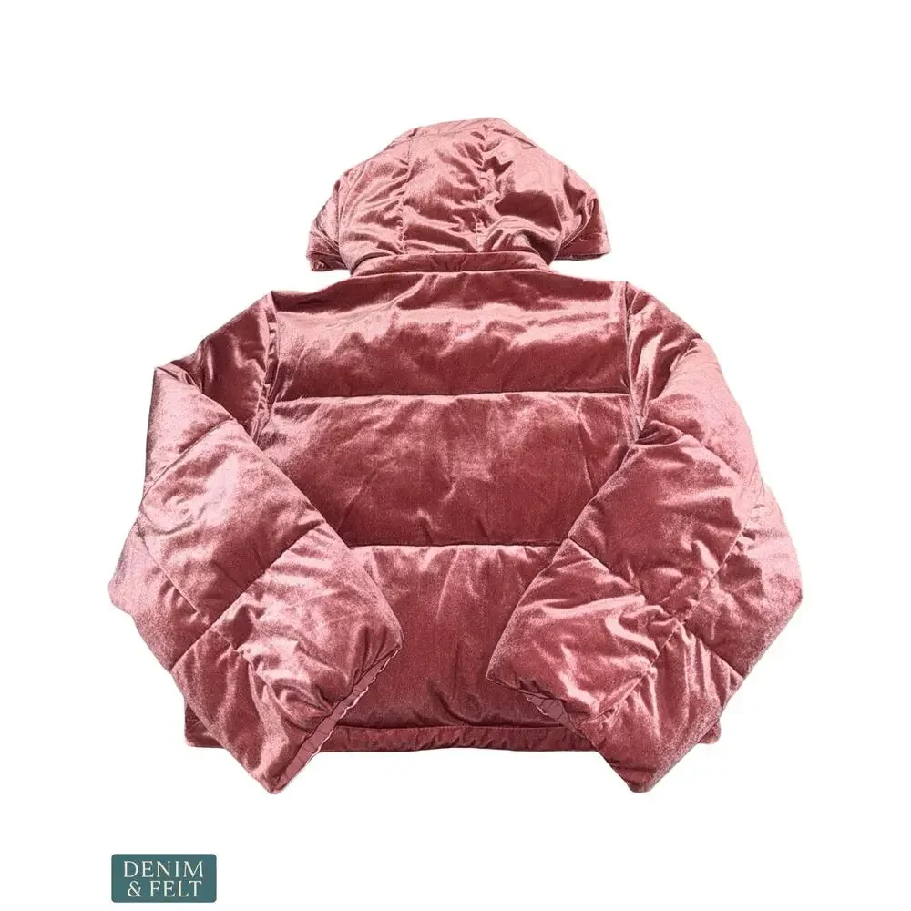 NEW Alo Yoga Velour Cropped Quilted Jacket Hooded Luxe Stretch Velvet Rosewood M